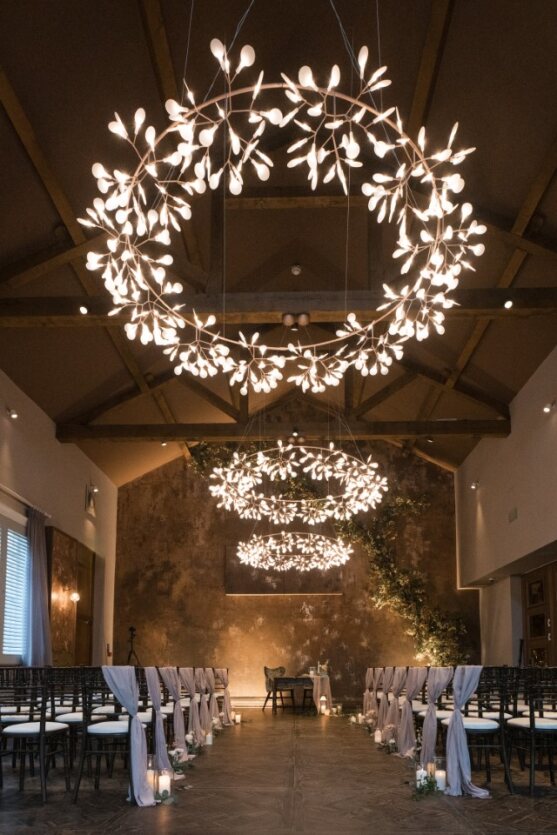 An upward view of the Coach House ceiling at the Manor House Lindley wedding venue