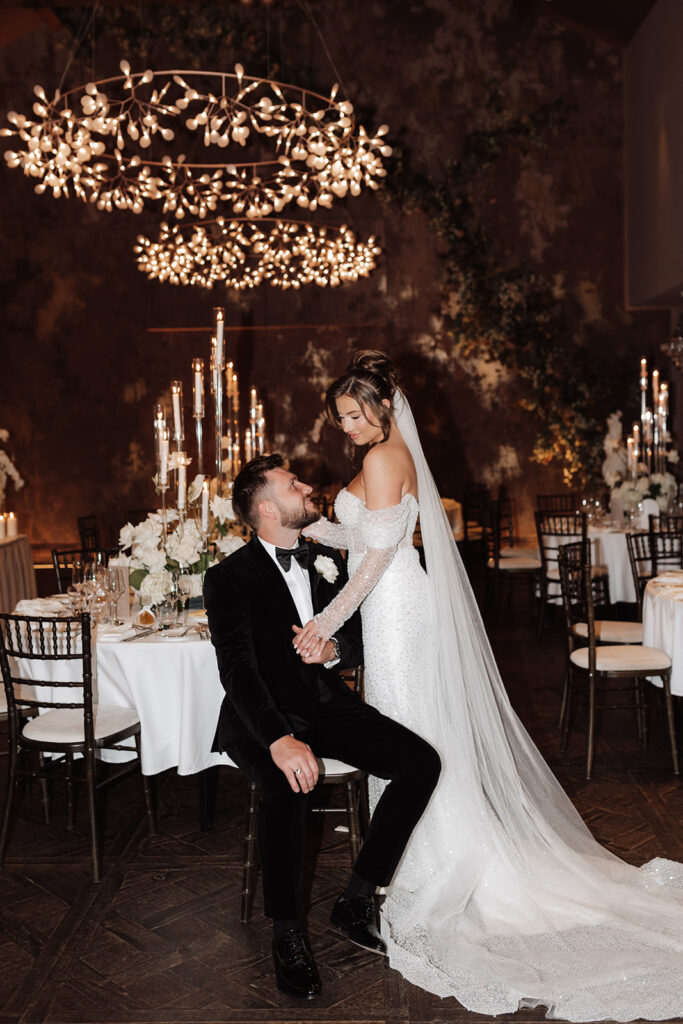 Bride and Groom inside the wedding venue at Manor House Lindley